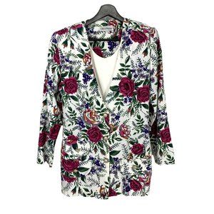 Vintage 90s White Floral Blazer Built In Top Medium
